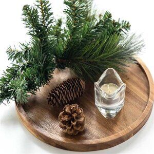 Natural Acacia Wood Round Decorative Tray – 11.5” Candle, Coffee & Serving Tray